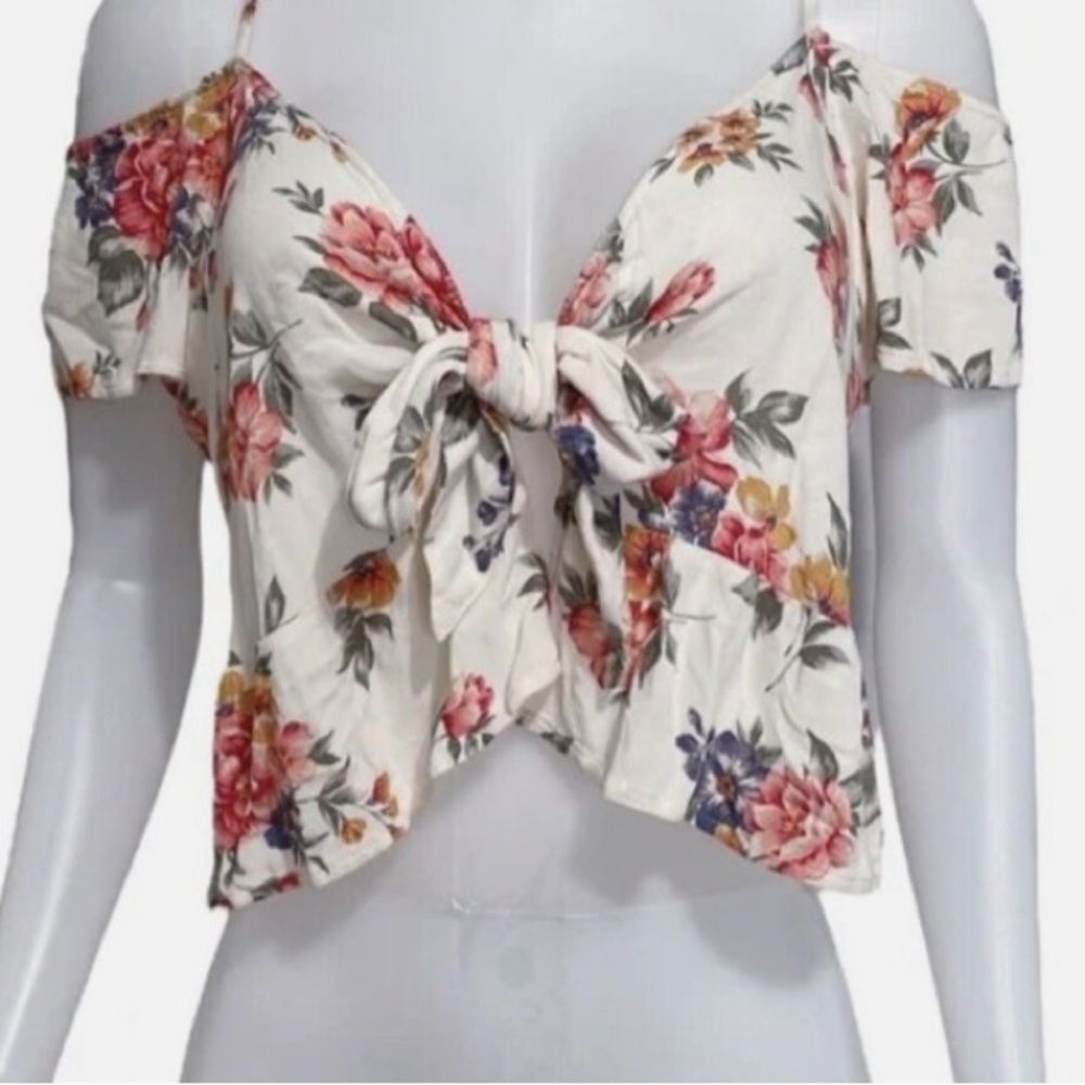 American Eagle Floral Off-Shoulder Tie-Front Top